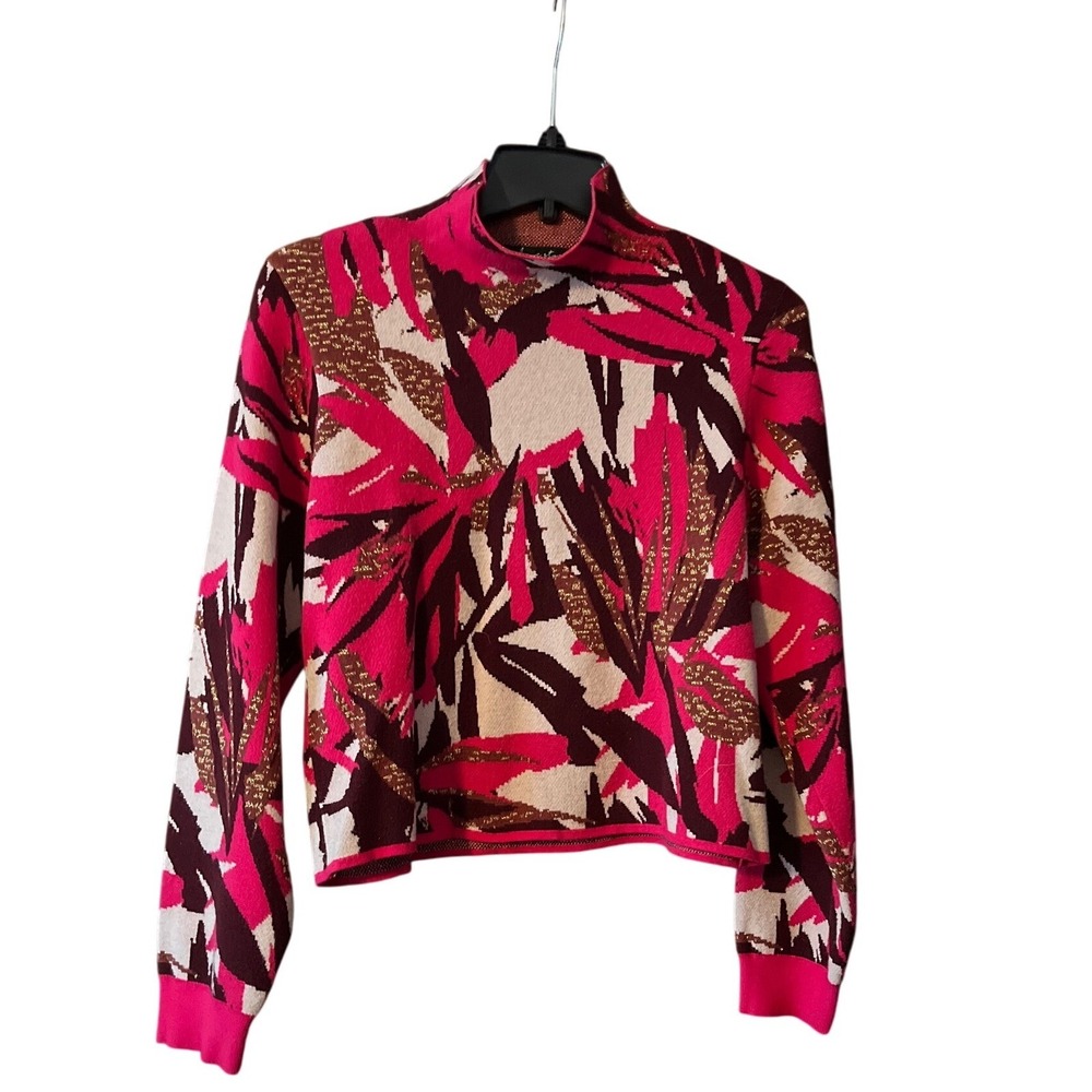 A Love Story Women's Mock Neck Long Sleeve Abstract Floral Knit Sweater Top L